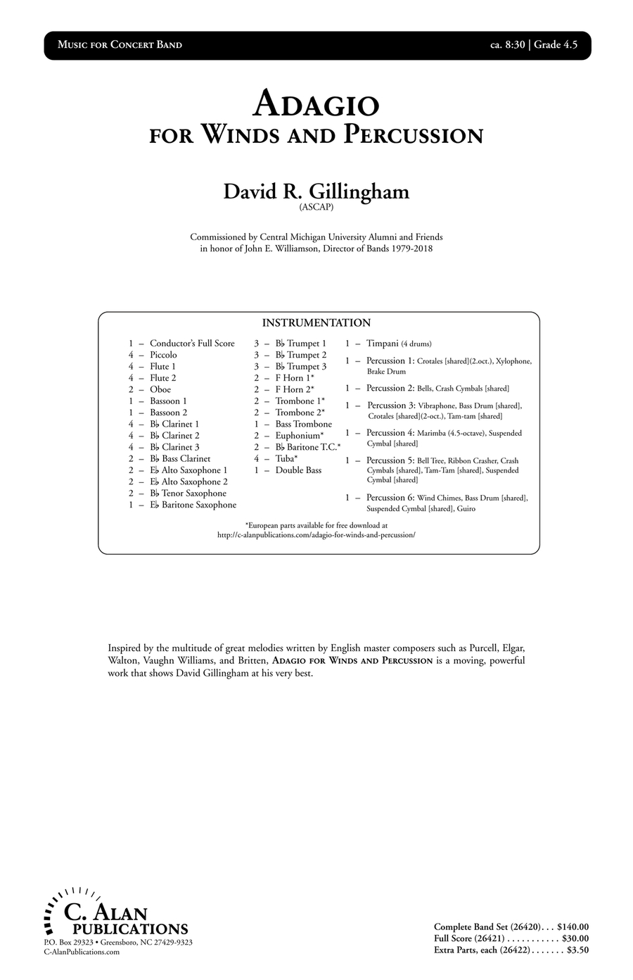 Adagio for Winds and Percussion (score only) Concert Band scores gallery preview page 2