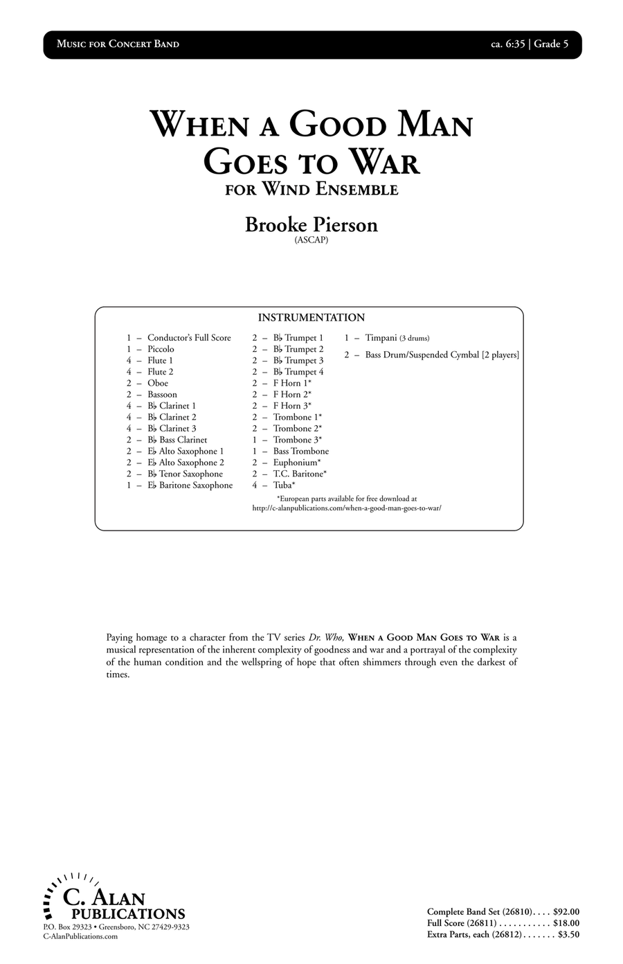 When a Good Man Goes to War (score only) Concert Band scores gallery preview page 2