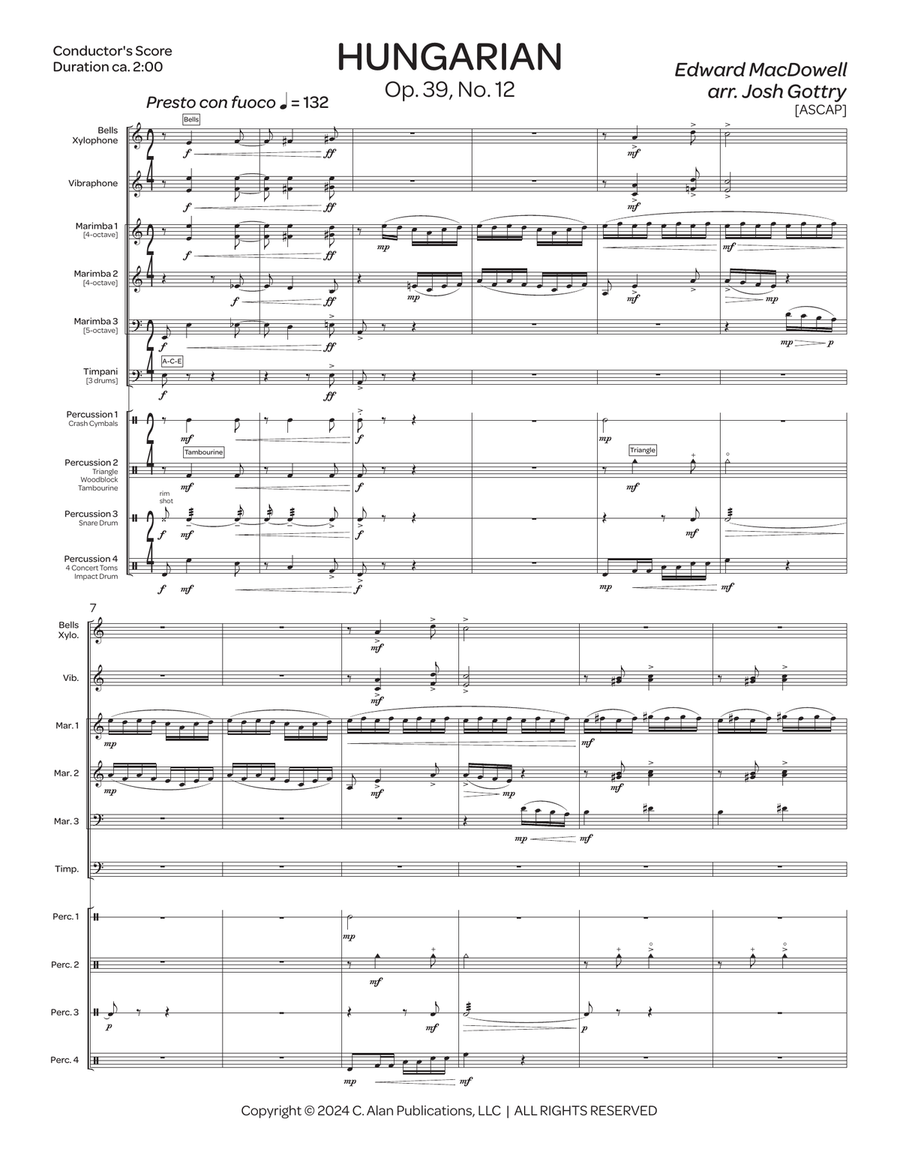 Hungarian, Op. 39, No. 12 Percussion Ensemble scores gallery preview page 2