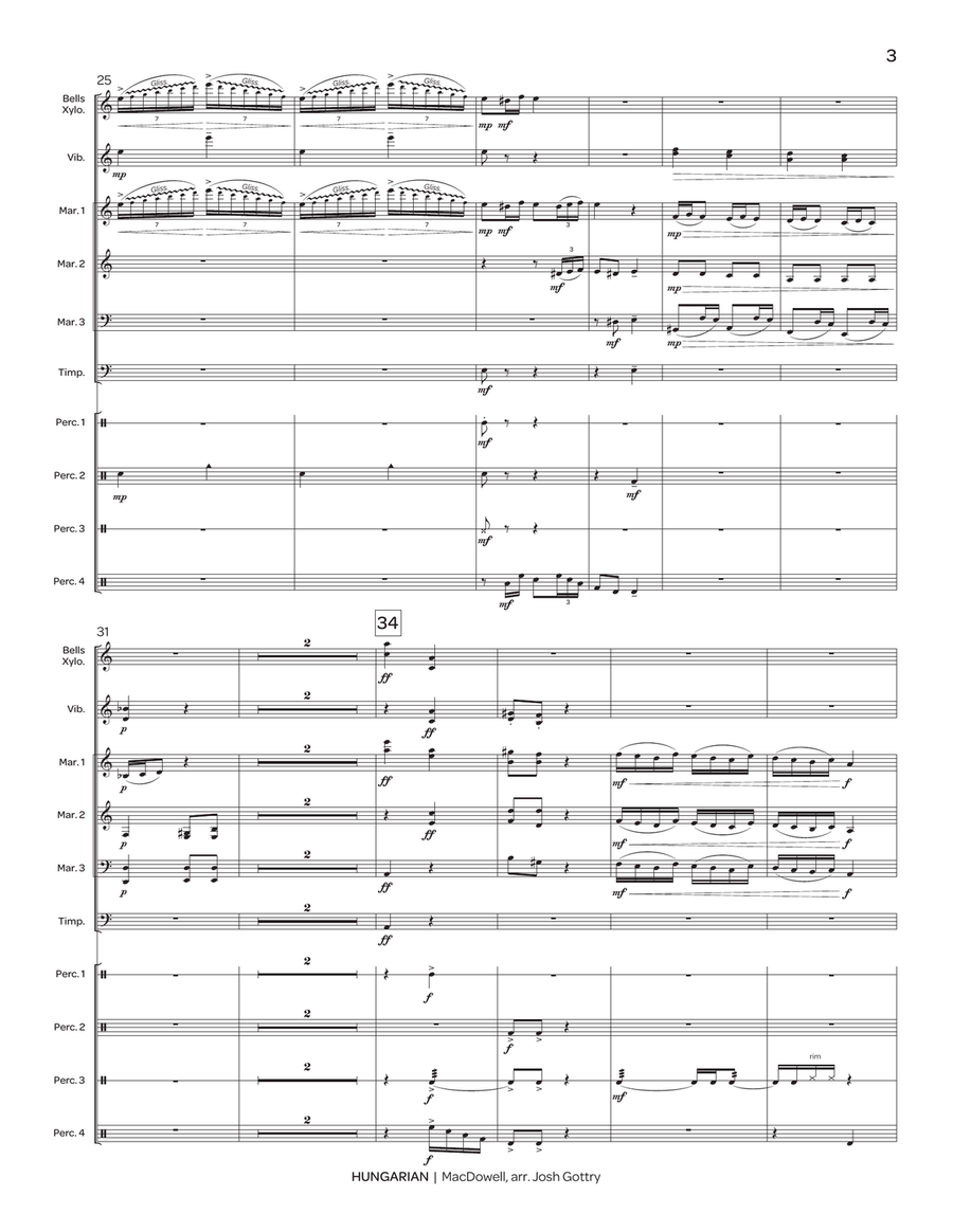 Hungarian, Op. 39, No. 12 Percussion Ensemble scores gallery preview page 4