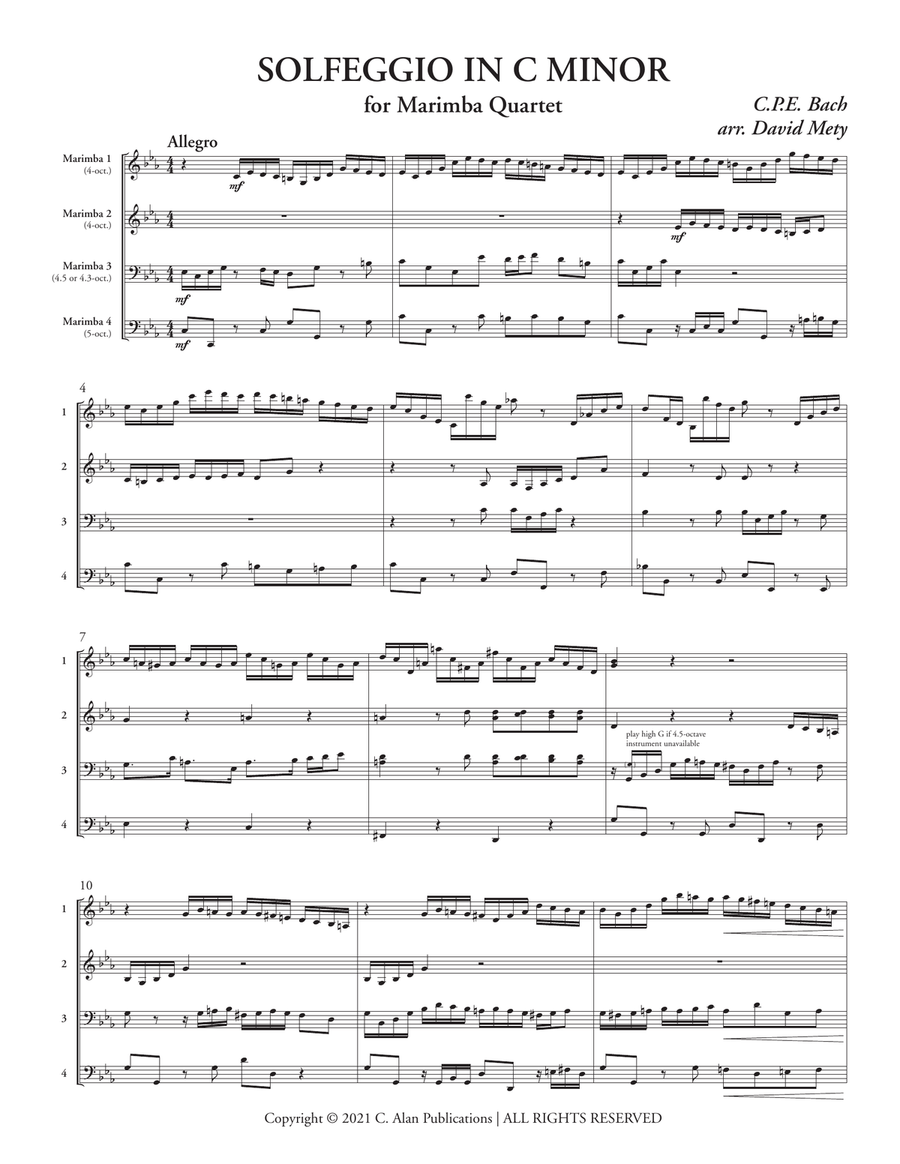 Solfeggio in C Minor (C.P.E. Bach) Percussion Ensemble scores gallery preview page 2