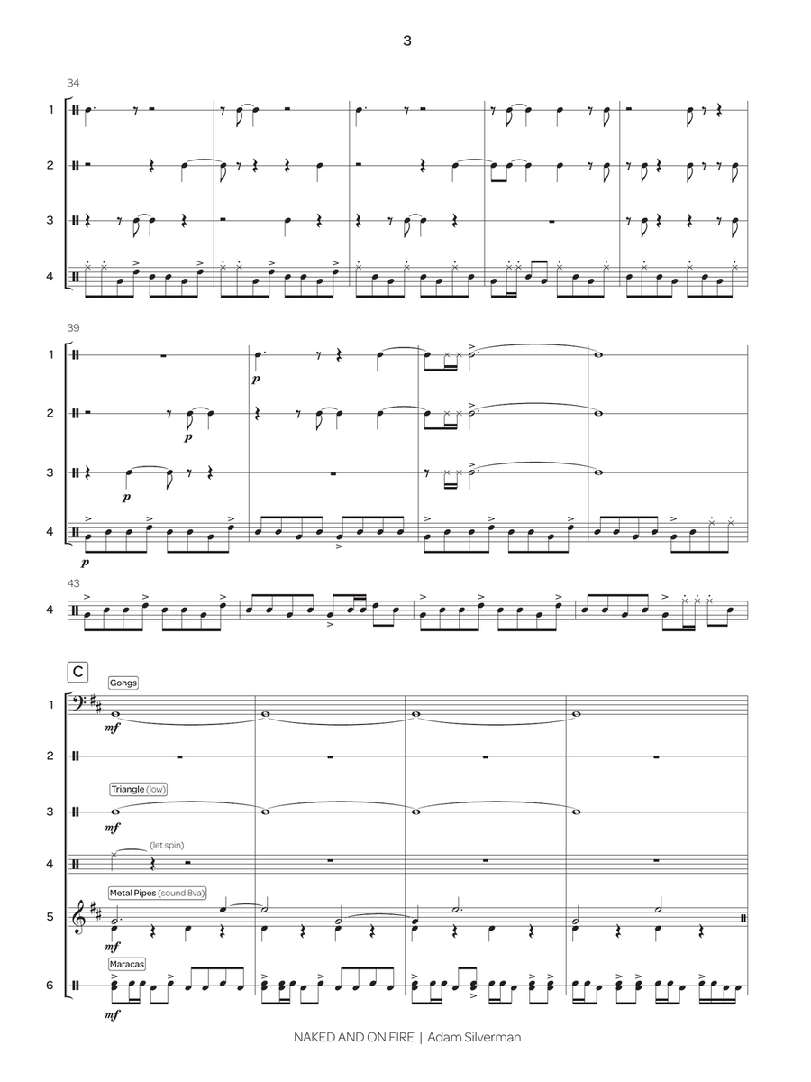 Naked and On Fire (score only) Percussion Ensemble scores gallery preview page 7