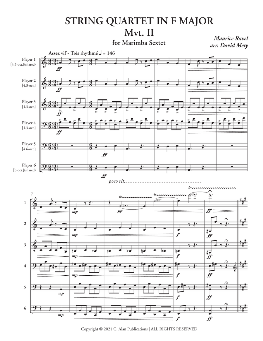 String Quartet in F Major, Mvt. II (Ravel) Percussion Ensemble scores gallery preview page 2