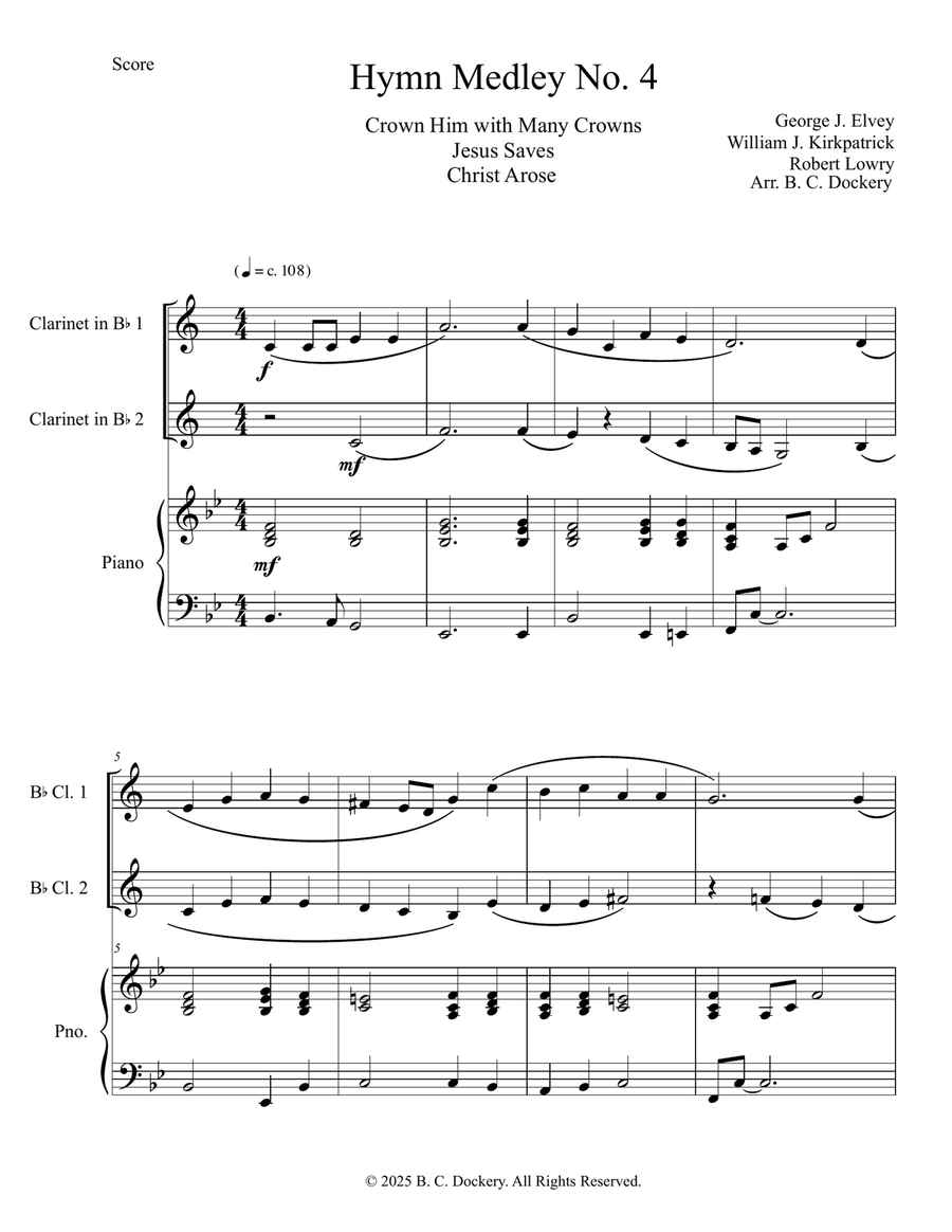 Hymn Medley No. 4 (Clarinet Duet with Piano Accompaniment) Clarinet Duet scores gallery preview page 1