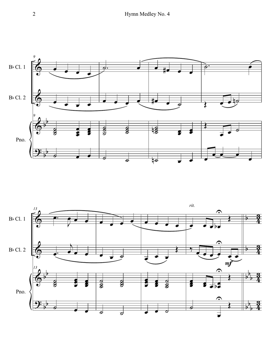 Hymn Medley No. 4 (Clarinet Duet with Piano Accompaniment) Clarinet Duet scores gallery preview page 2