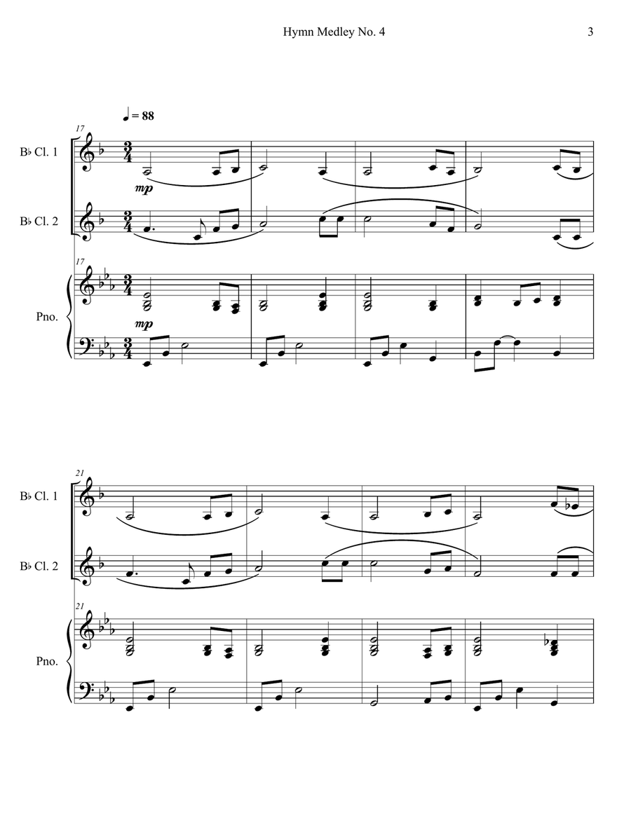 Hymn Medley No. 4 (Clarinet Duet with Piano Accompaniment) Clarinet Duet scores gallery preview page 3