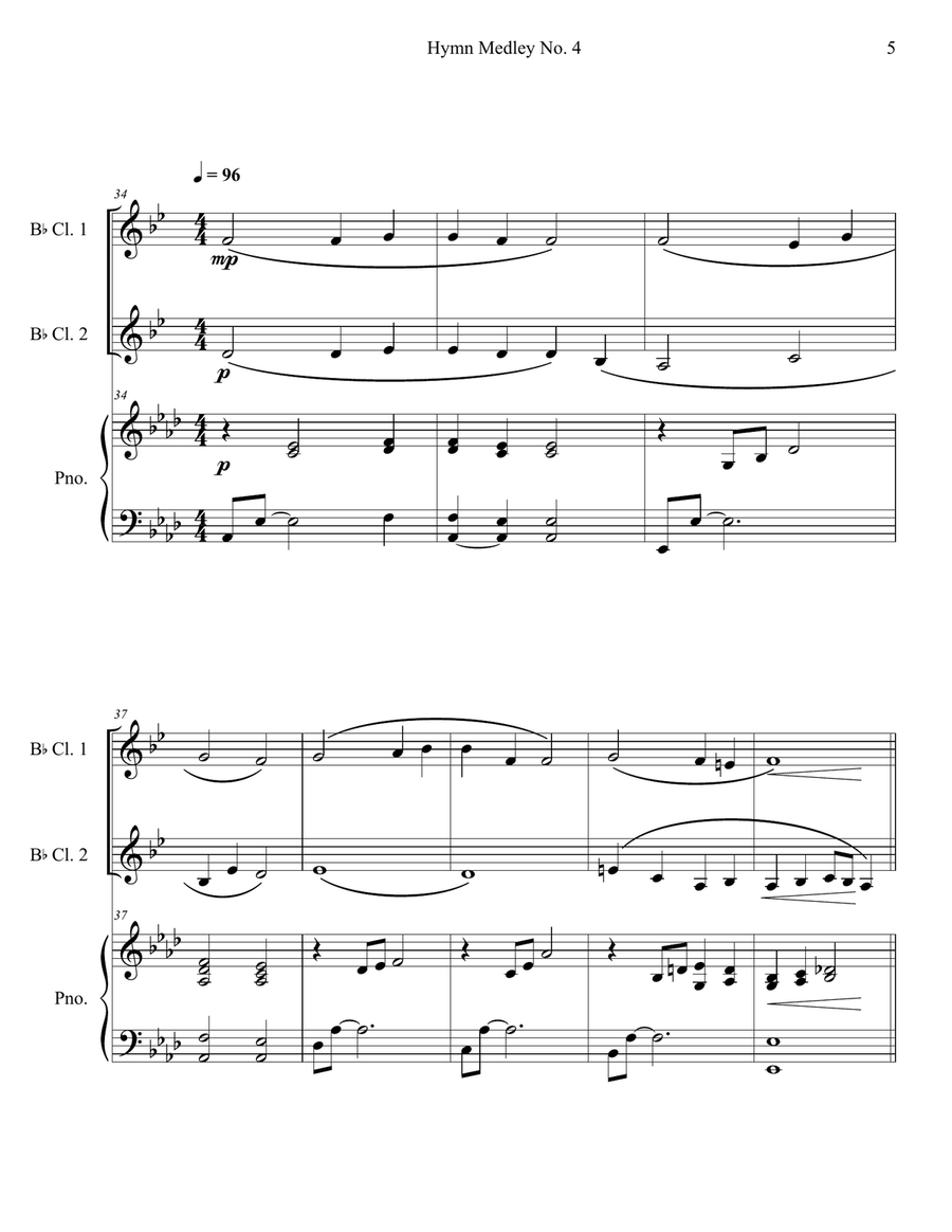 Hymn Medley No. 4 (Clarinet Duet with Piano Accompaniment) Clarinet Duet scores gallery preview page 5