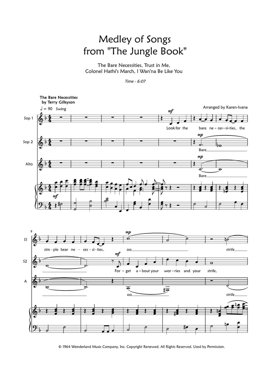 Medley: The Bare Necessities with Trust In Me (The Python's Song), Colonel Hathi's March (The Ele... SSA scores gallery preview page 1