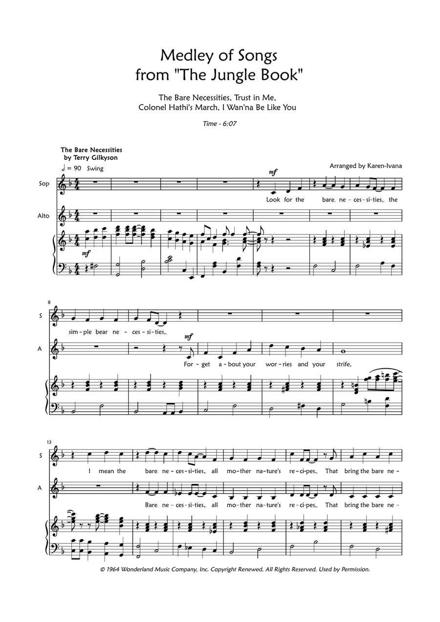 Medley: The Bare Necessities with Trust In Me (The Python's Song), Colonel Hathi's March (The Ele... SA scores gallery preview page 1