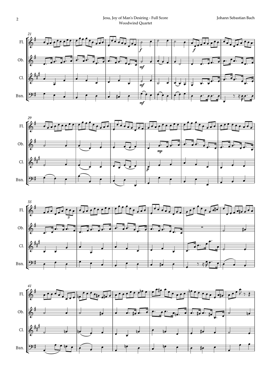Jesu, Joy of Man's Desiring by Bach for Woodwind Quartet Woodwind Quartet scores gallery preview page 2