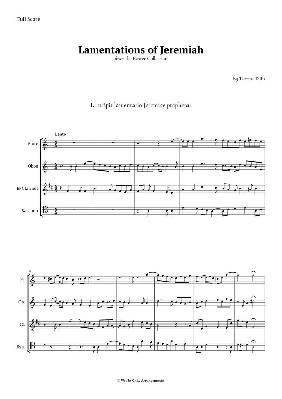Lamentations of Jeremiah by Thomas Tallis for Woodwind Quartet Woodwind Quartet scores gallery preview page 1
