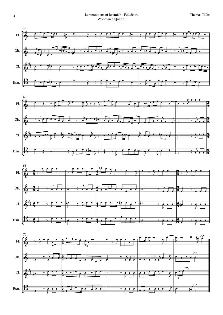 Lamentations of Jeremiah by Thomas Tallis for Woodwind Quartet Woodwind Quartet scores gallery preview page 4