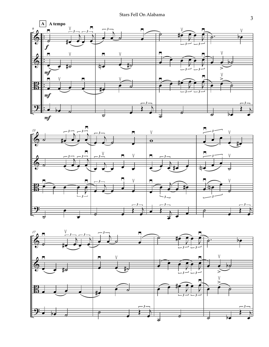 Stars Fell On Alabama String Quartet scores gallery preview page 3
