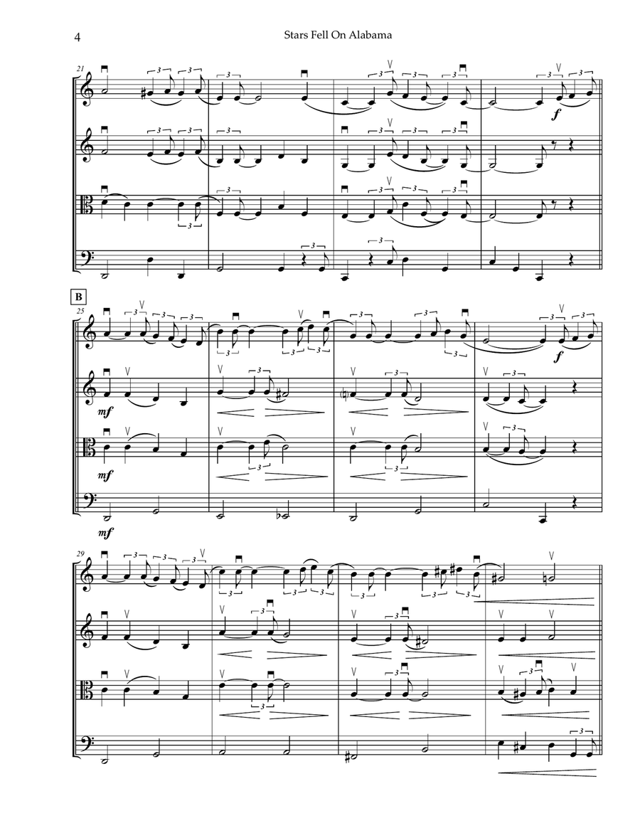Stars Fell On Alabama String Quartet scores gallery preview page 4