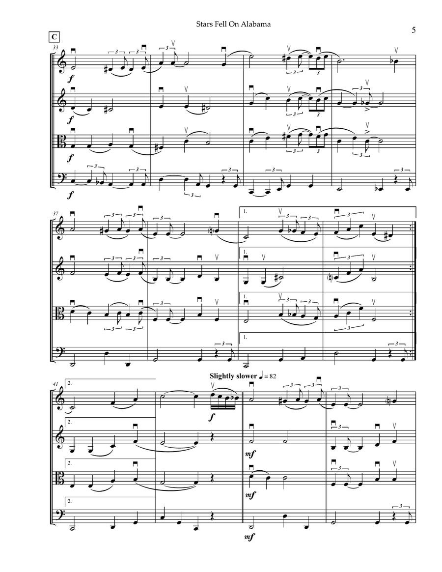 Stars Fell On Alabama String Quartet scores gallery preview page 5