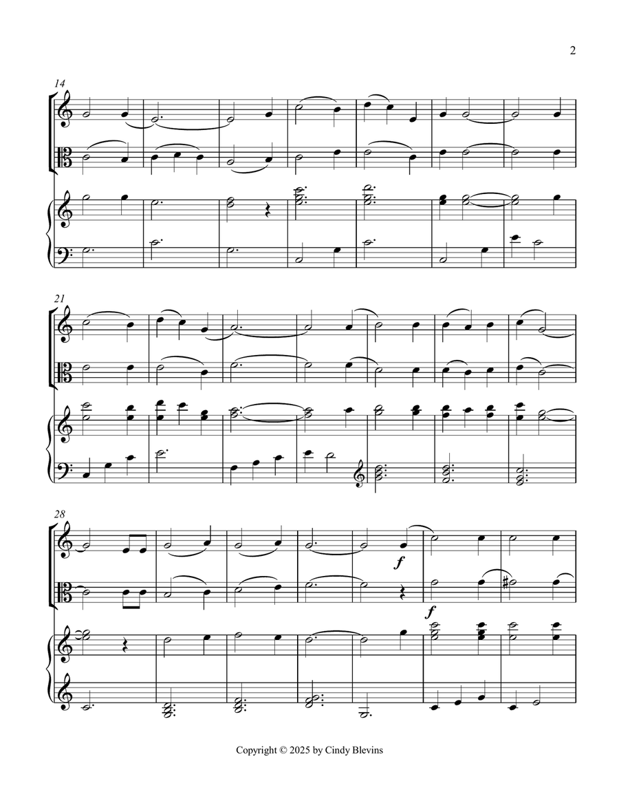 His Eye Is On the Sparrow, for Violin, Viola and Piano Violin scores gallery preview page 3