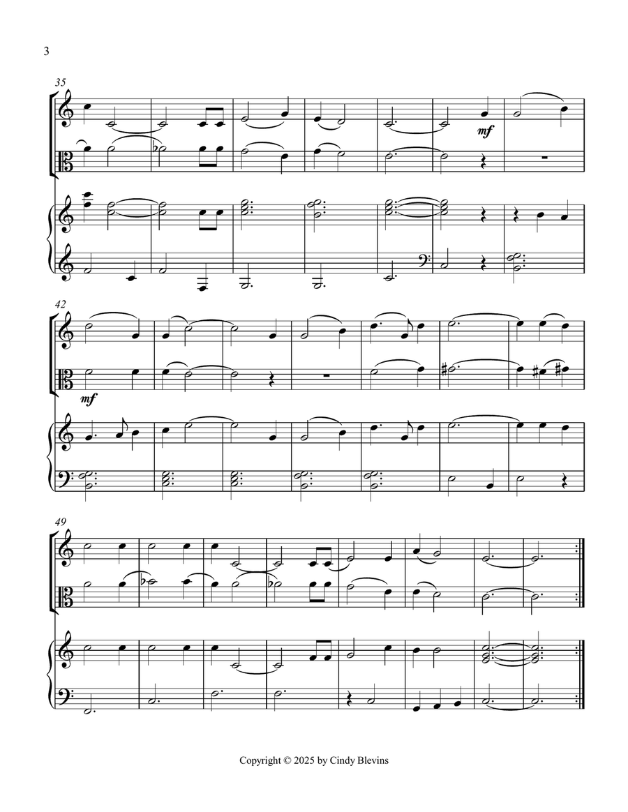His Eye Is On the Sparrow, for Violin, Viola and Piano Violin scores gallery preview page 4