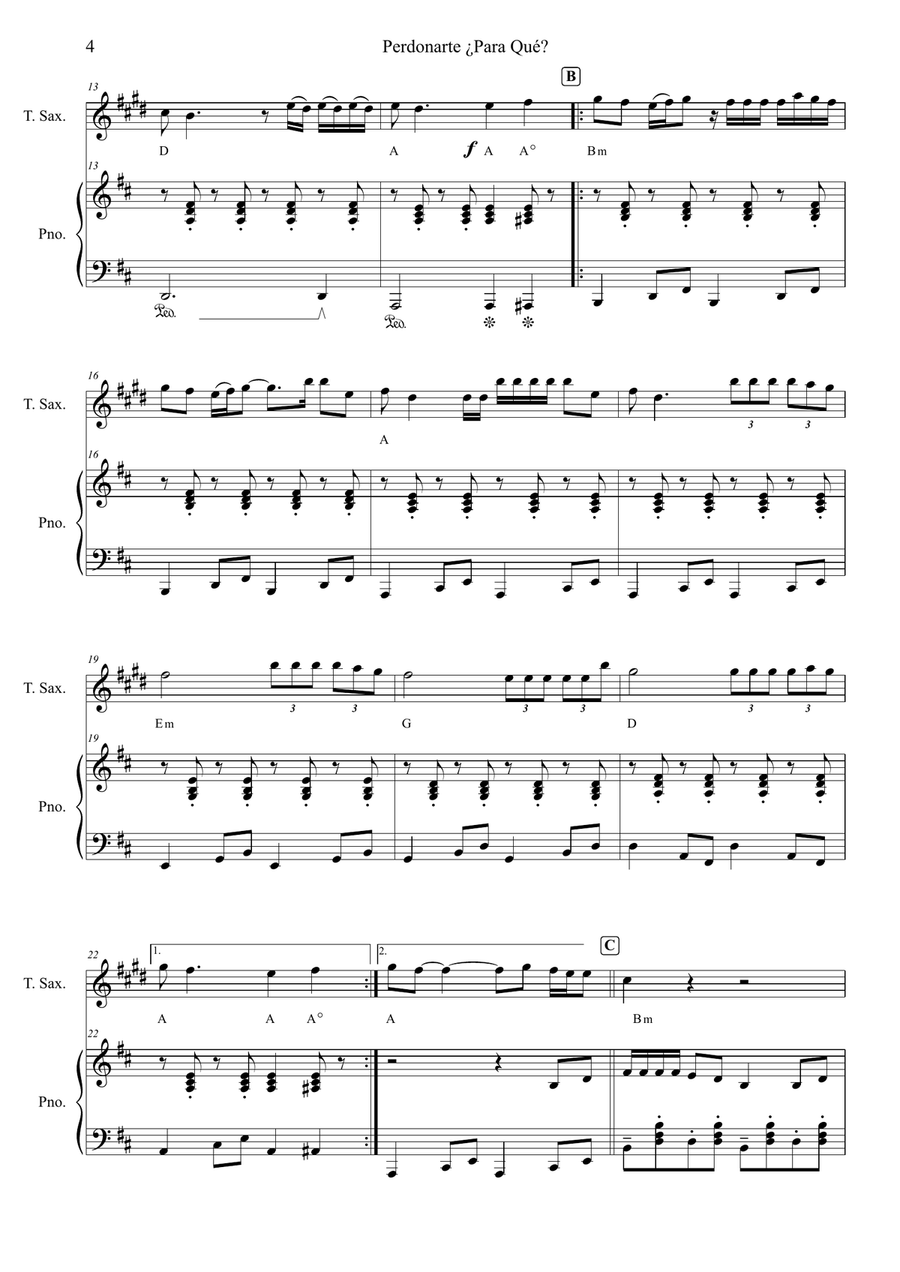 Perdonarte Para Que? Tenor Saxophone scores gallery preview page 4