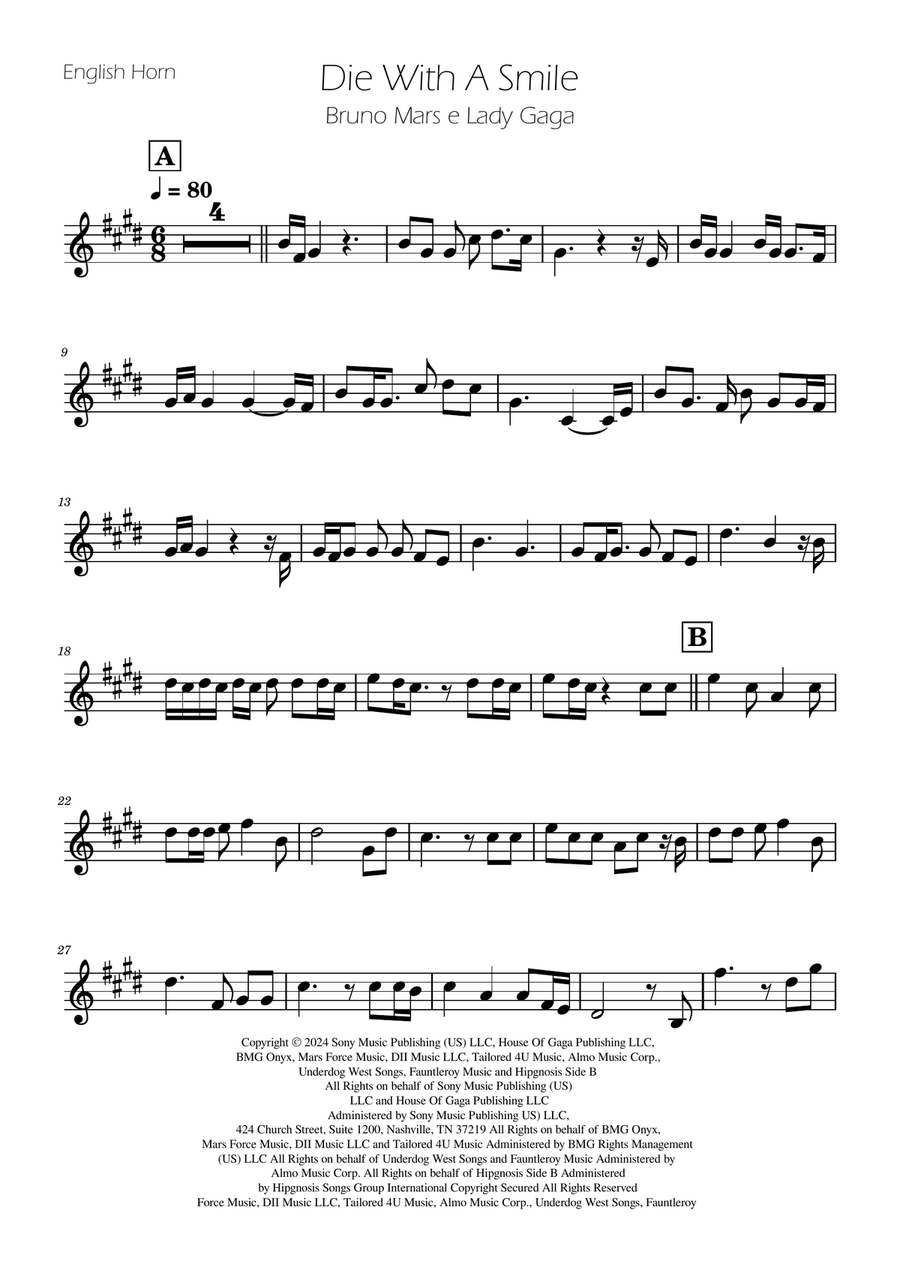 Die With A Smile English Horn scores gallery preview page 1