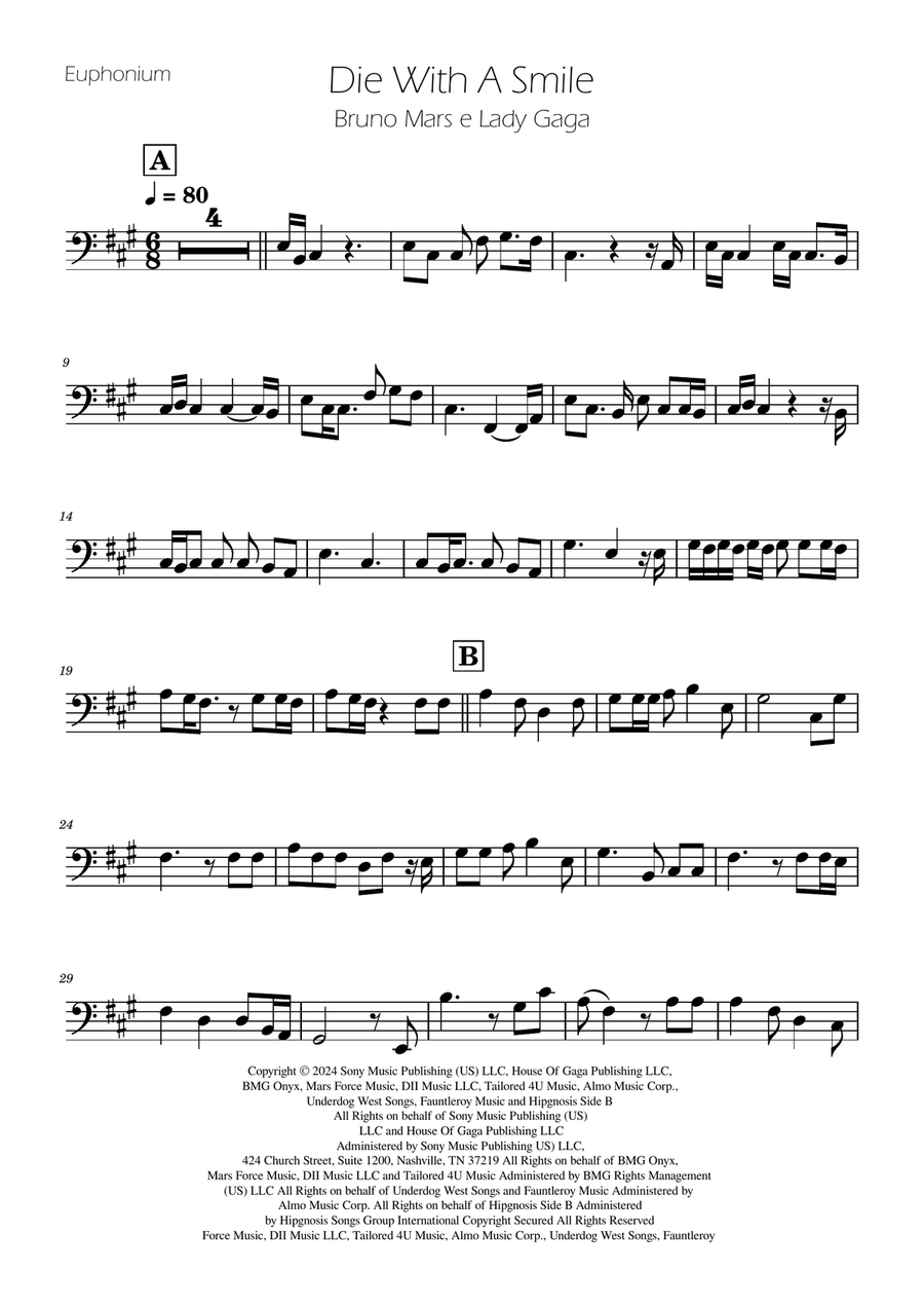 Die With A Smile Euphonium scores gallery preview page 1