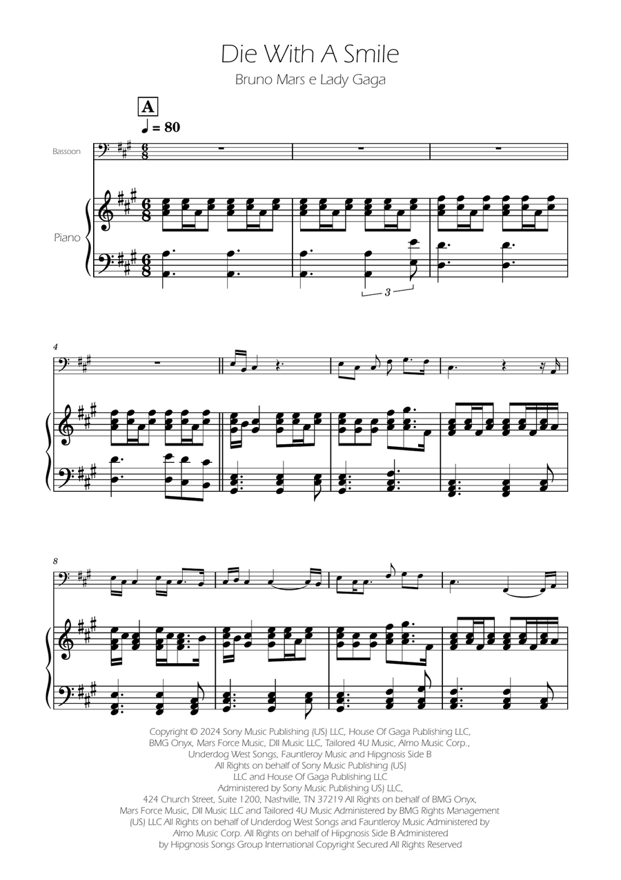 Die With A Smile Bassoon scores gallery preview page 1