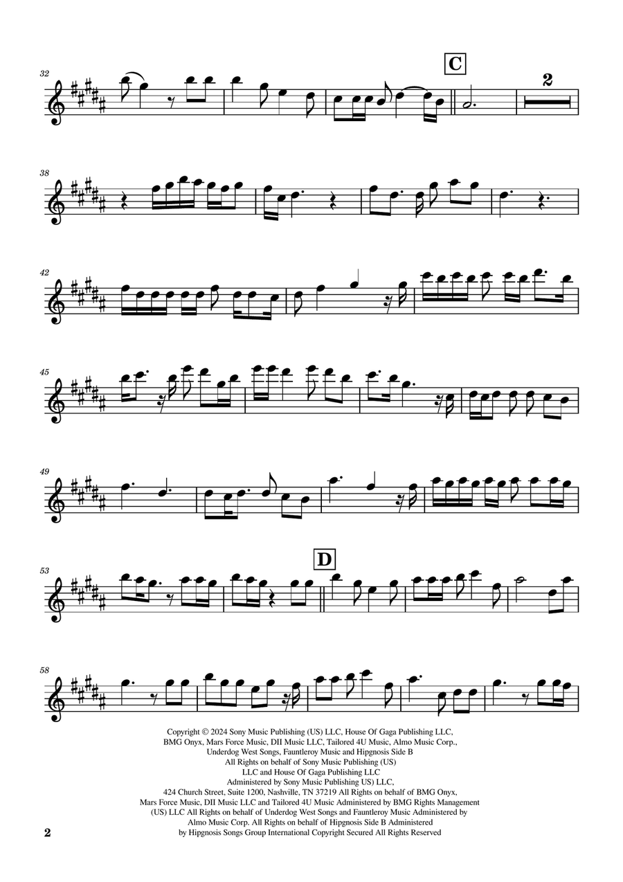 Die With A Smile Bass Clarinet scores gallery preview page 2
