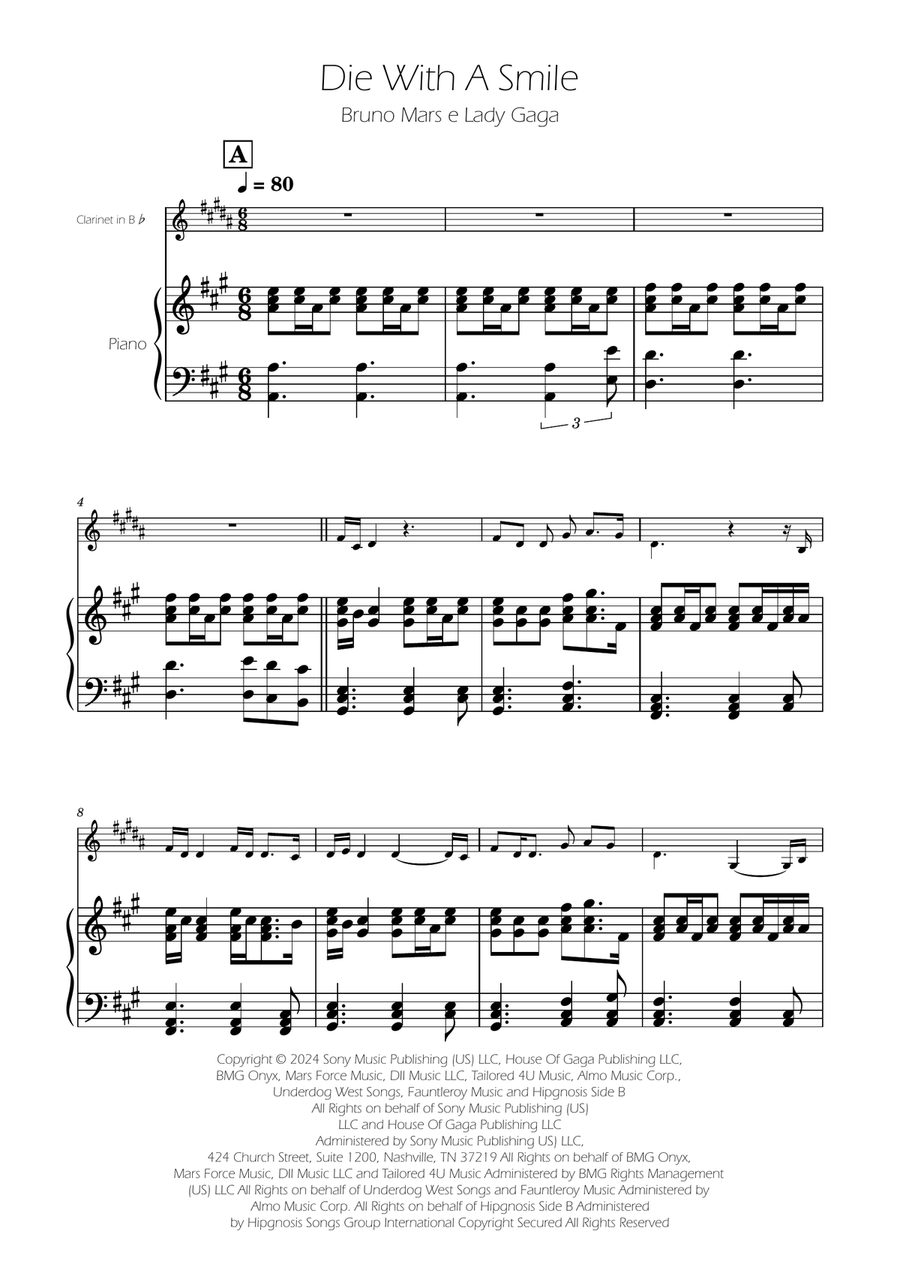 Die With A Smile B-Flat Clarinet scores gallery preview page 1