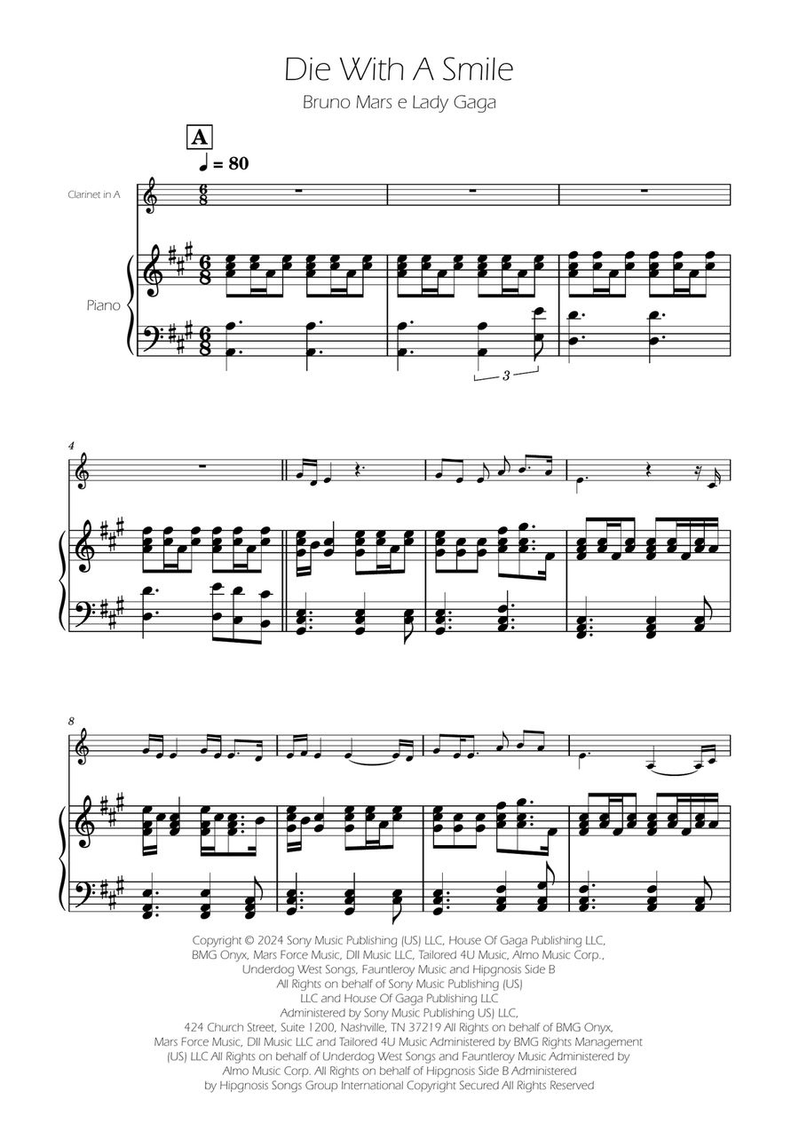 Die With A Smile A Clarinet scores gallery preview page 1