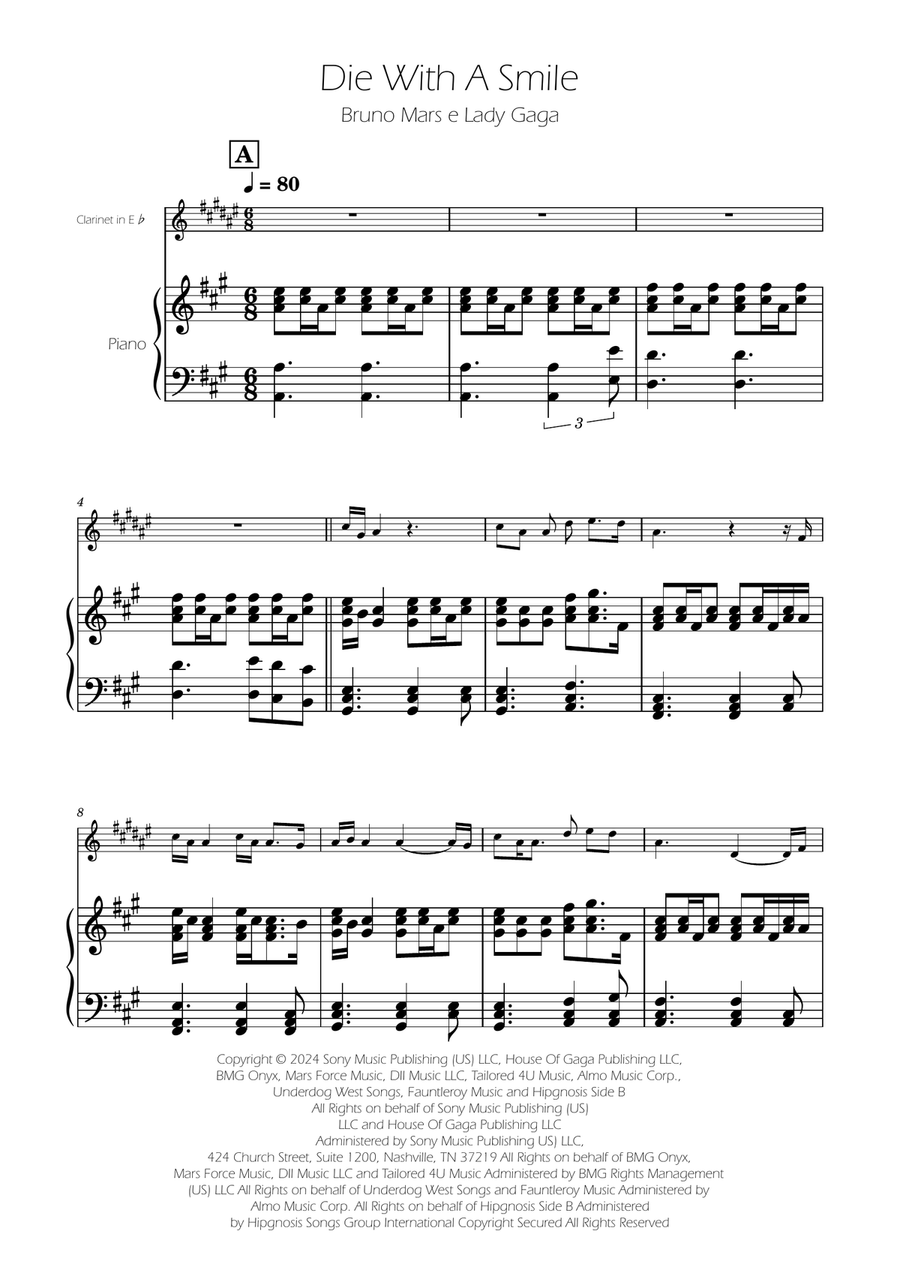 Die With A Smile E-Flat Clarinet scores gallery preview page 1
