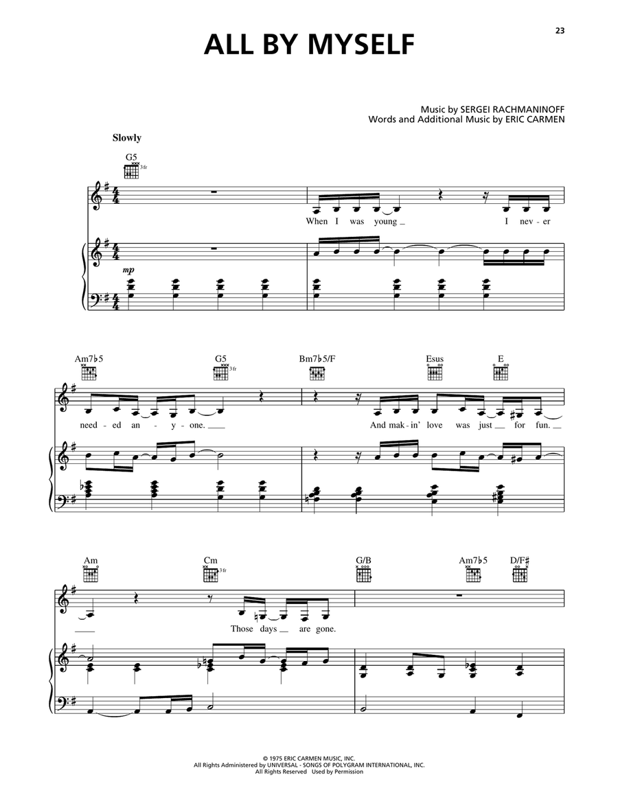 All By Myself All By Myself Piano, Vocal, Guitar scores gallery preview page 1