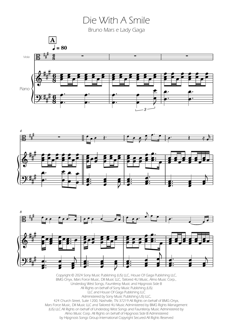 Die With A Smile Viola scores gallery preview page 1
