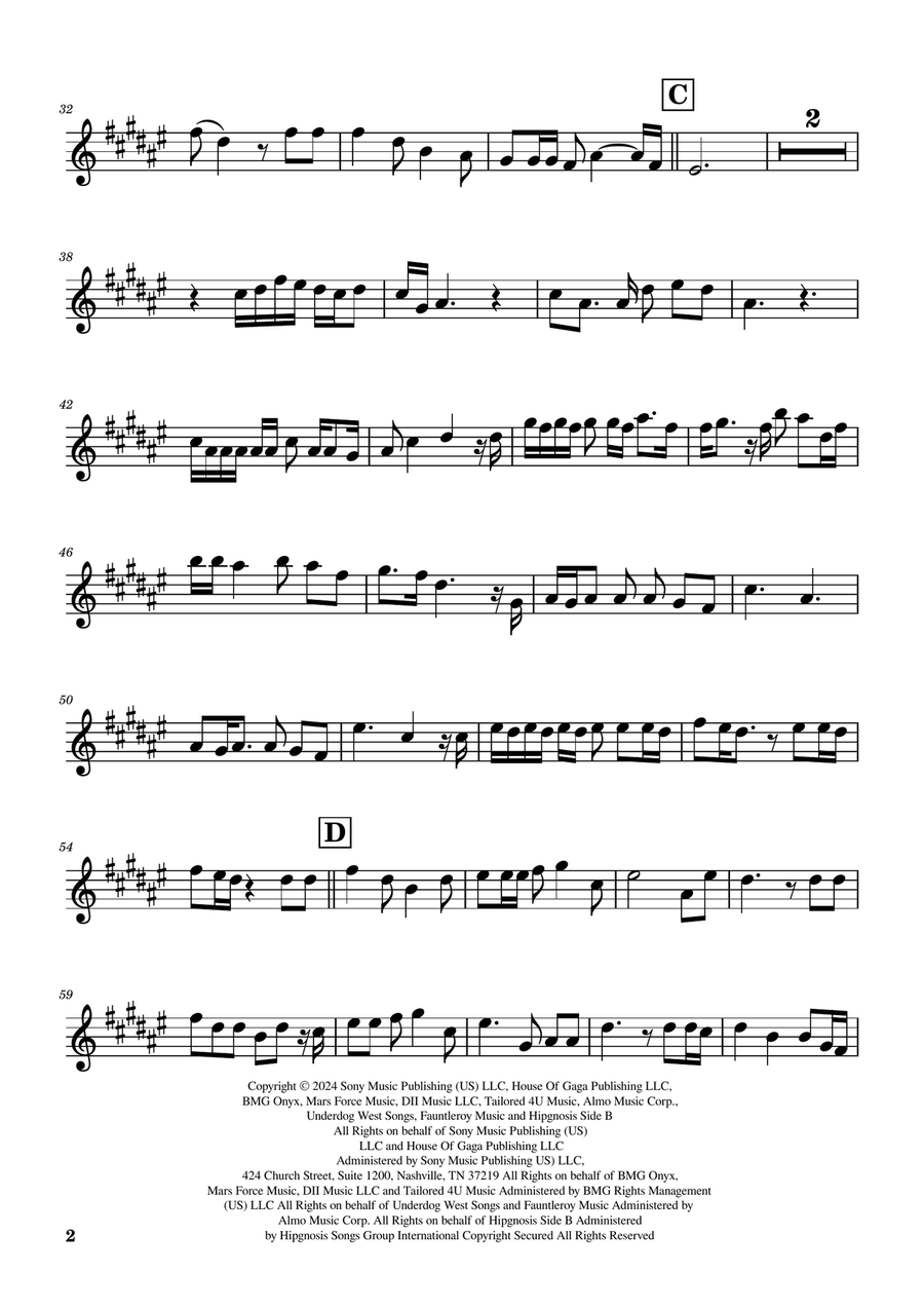 Die With A Smile Baritone Saxophone scores gallery preview page 2