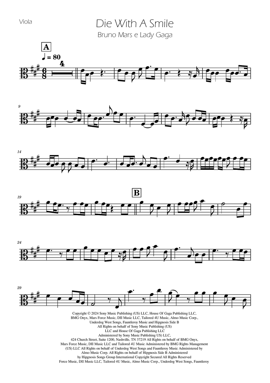 Die With A Smile Viola Solo scores gallery preview page 1