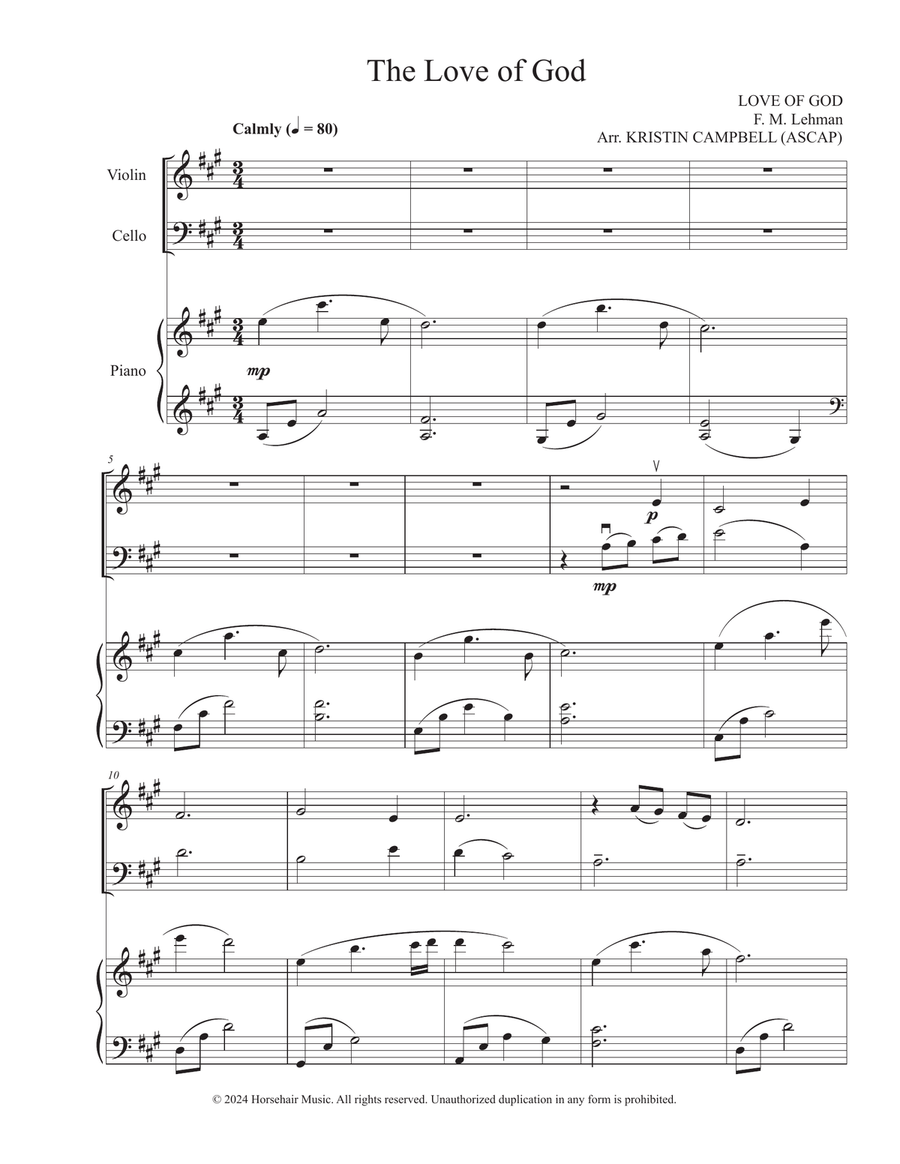 The Love of God - Violin & Cello Piano Trio scores gallery preview page 1