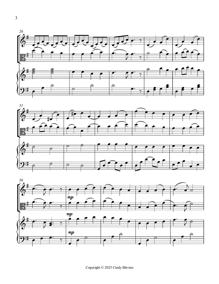 Joyful, Joyful, We Adore Thee, for Violin, Viola and Piano Violin scores gallery preview page 4