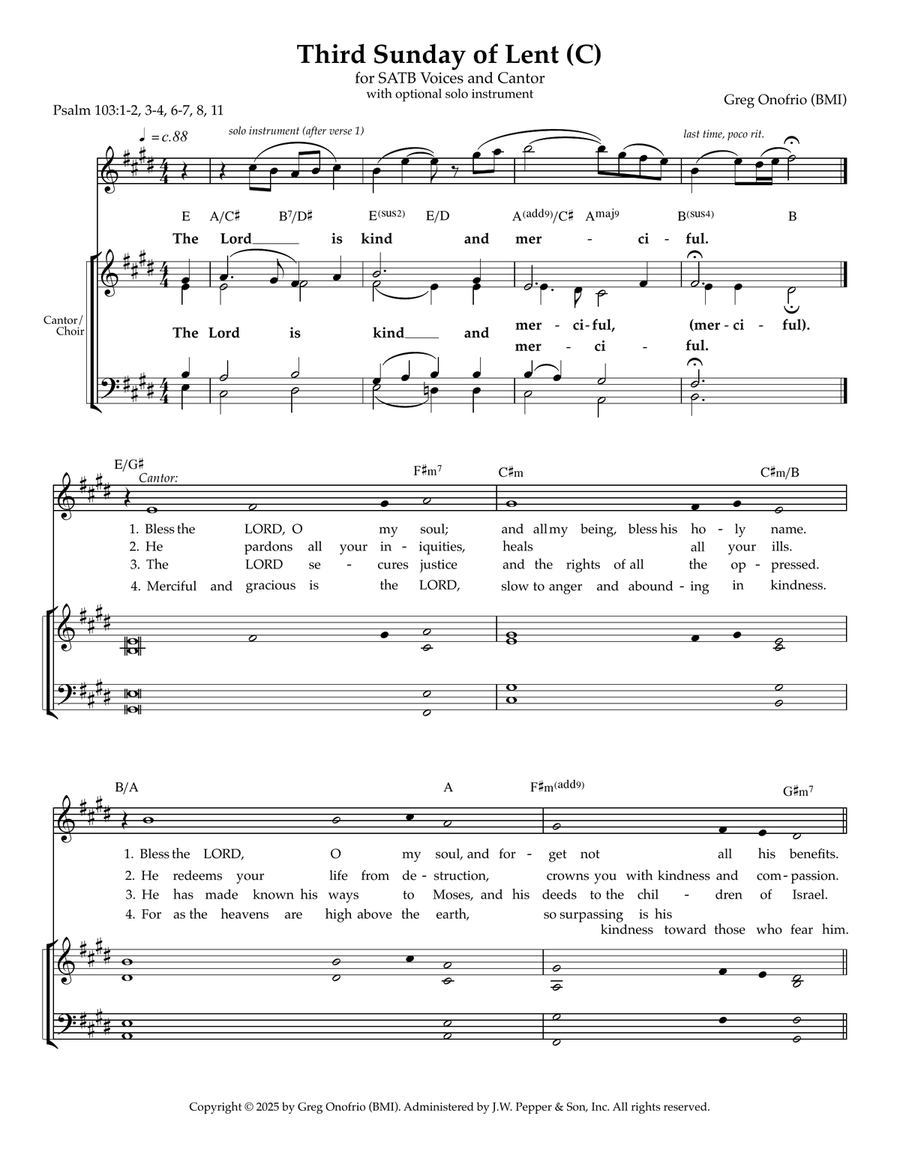Psalm 103: Third Sunday of Lent (Year C) 4-Part scores gallery preview page 1