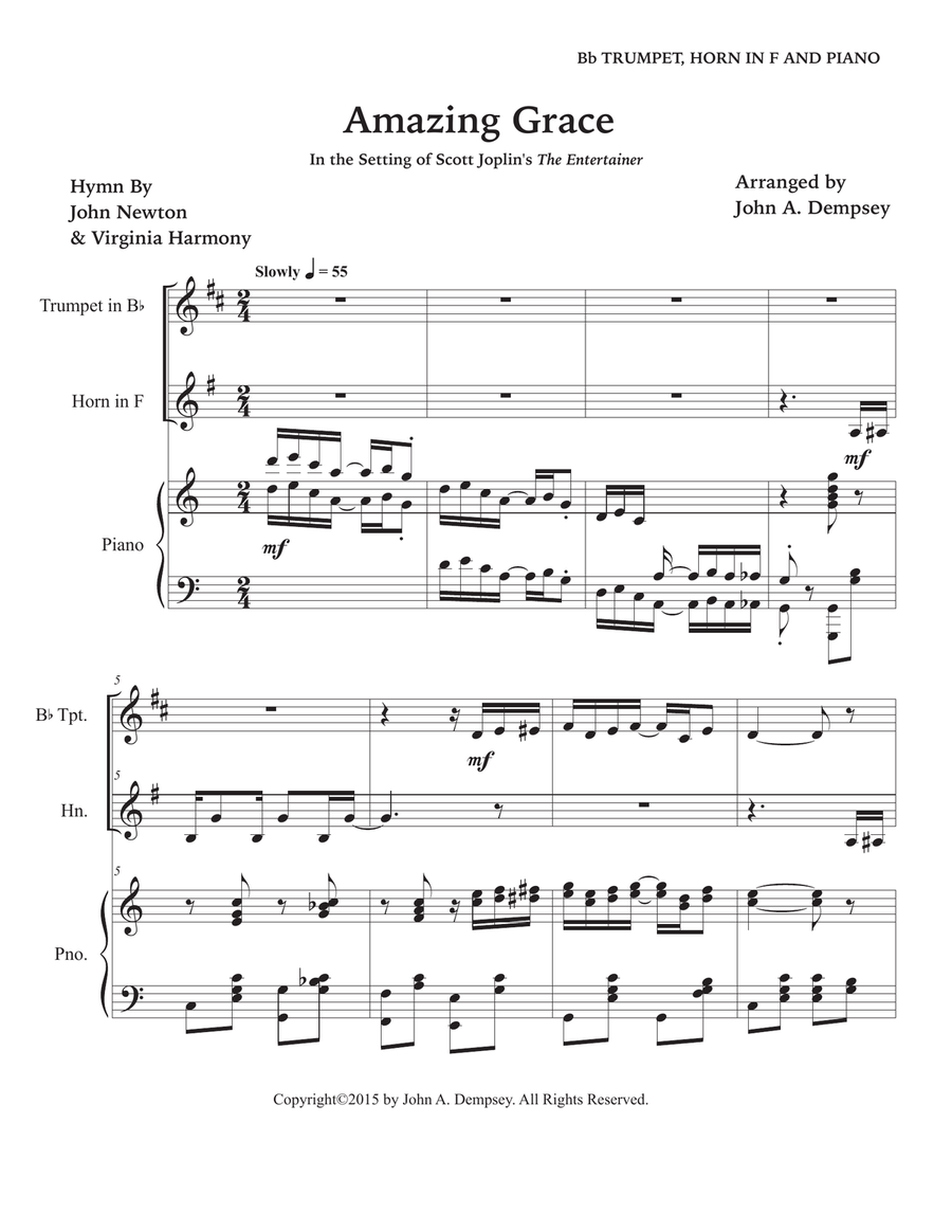 Amazing Grace / The Entertainer (Trio for Trumpet, Horn in F and Piano) Brass Trio scores gallery preview page 5