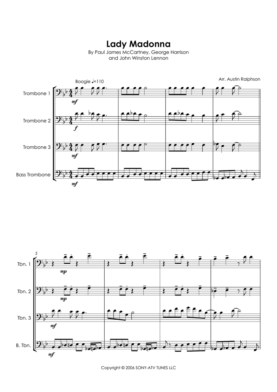 Lady Madonna Lady Madonna Brass Quartet scores gallery preview page 5