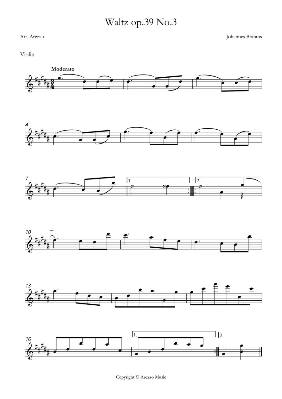 brahms waltz op 39 no 3 Violin and Cello sheet music String Duet scores gallery preview page 2