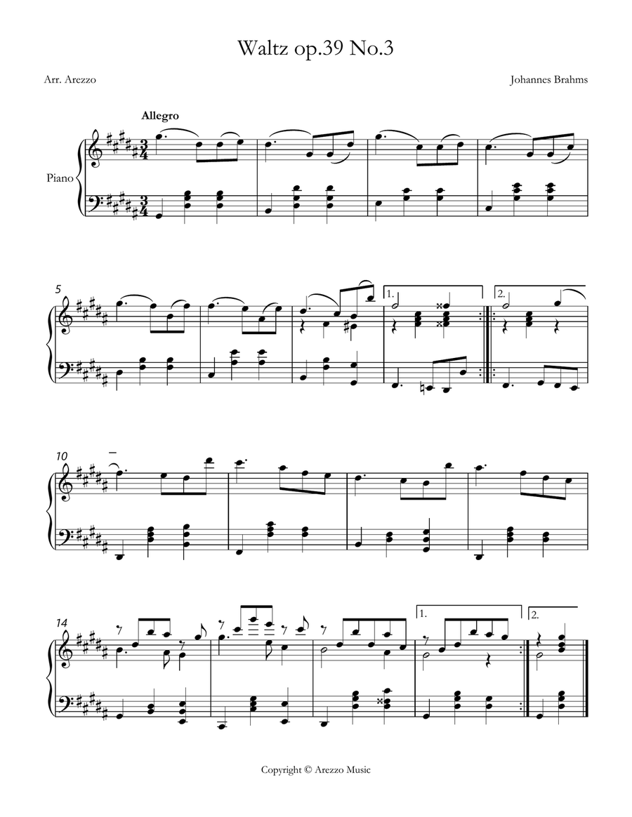 brahms waltz op 39 no 3 piano sheet music Chamber Music scores gallery preview page 1