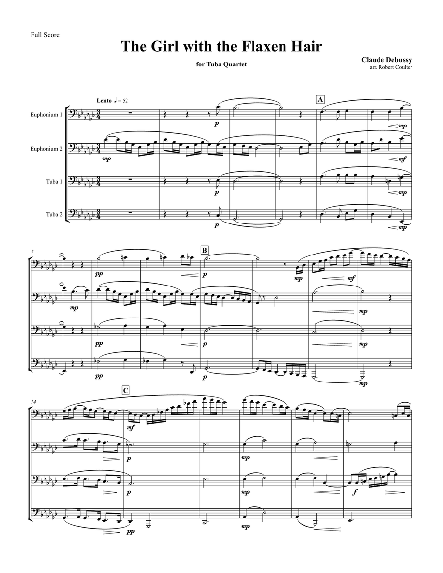 Girl With the Flaxen Hair for Tuba Quartet Brass Quartet scores gallery preview page 1