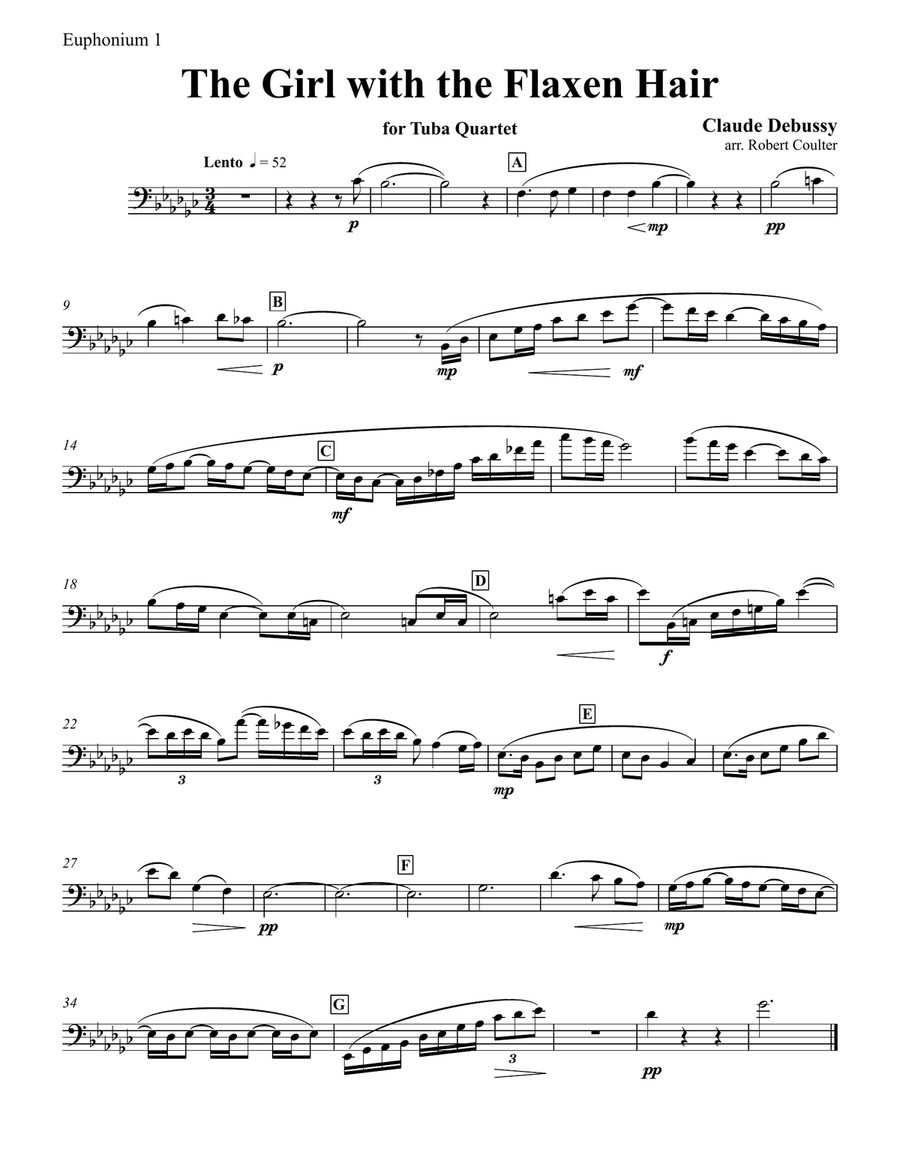 Girl With the Flaxen Hair for Tuba Quartet Brass Quartet scores gallery preview page 3