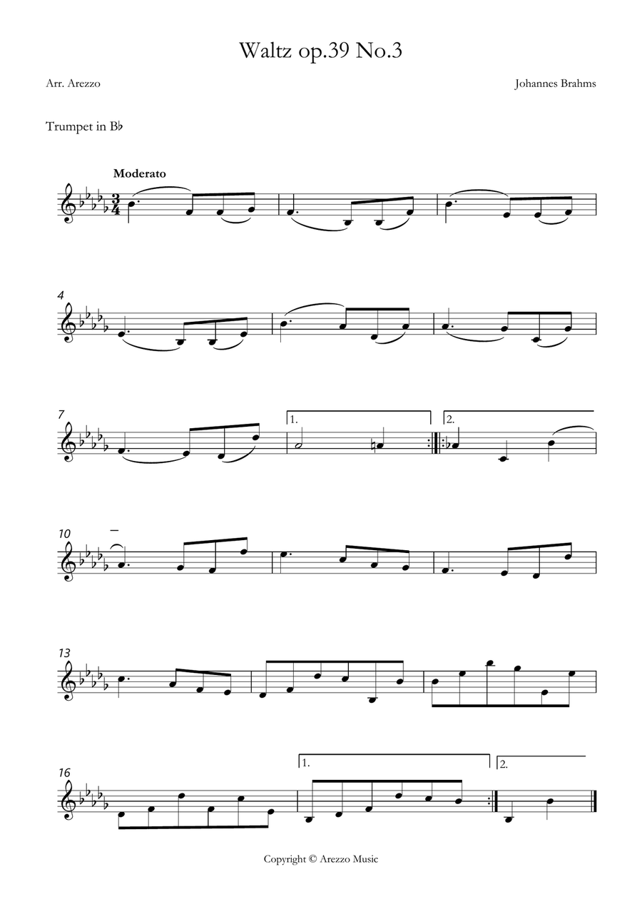 brahms waltz op 39 no 3 Trumpet and Trombone sheet music Brass Duet scores gallery preview page 2