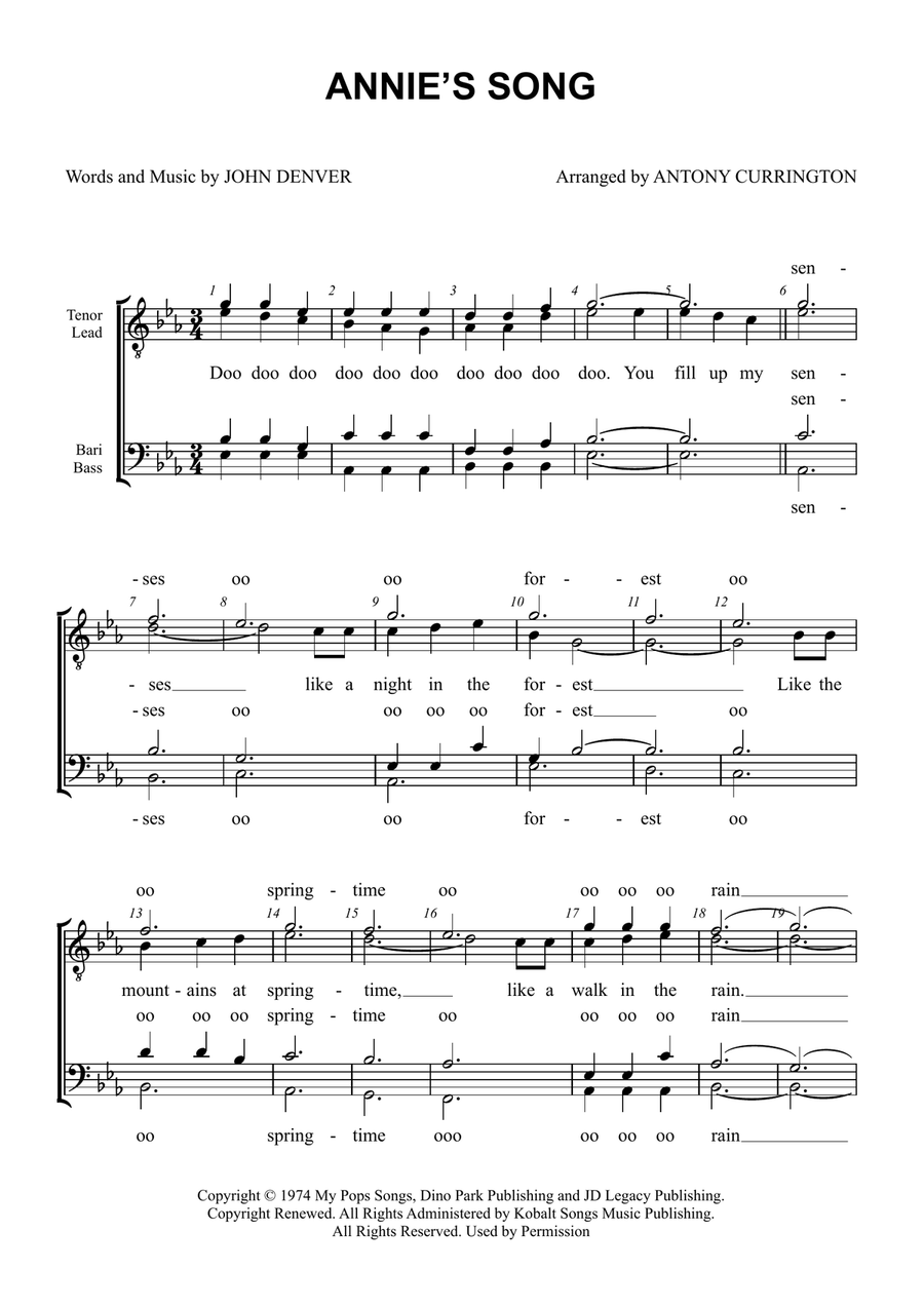 Annie's Song Annie's Song TTBB scores gallery preview page 1
