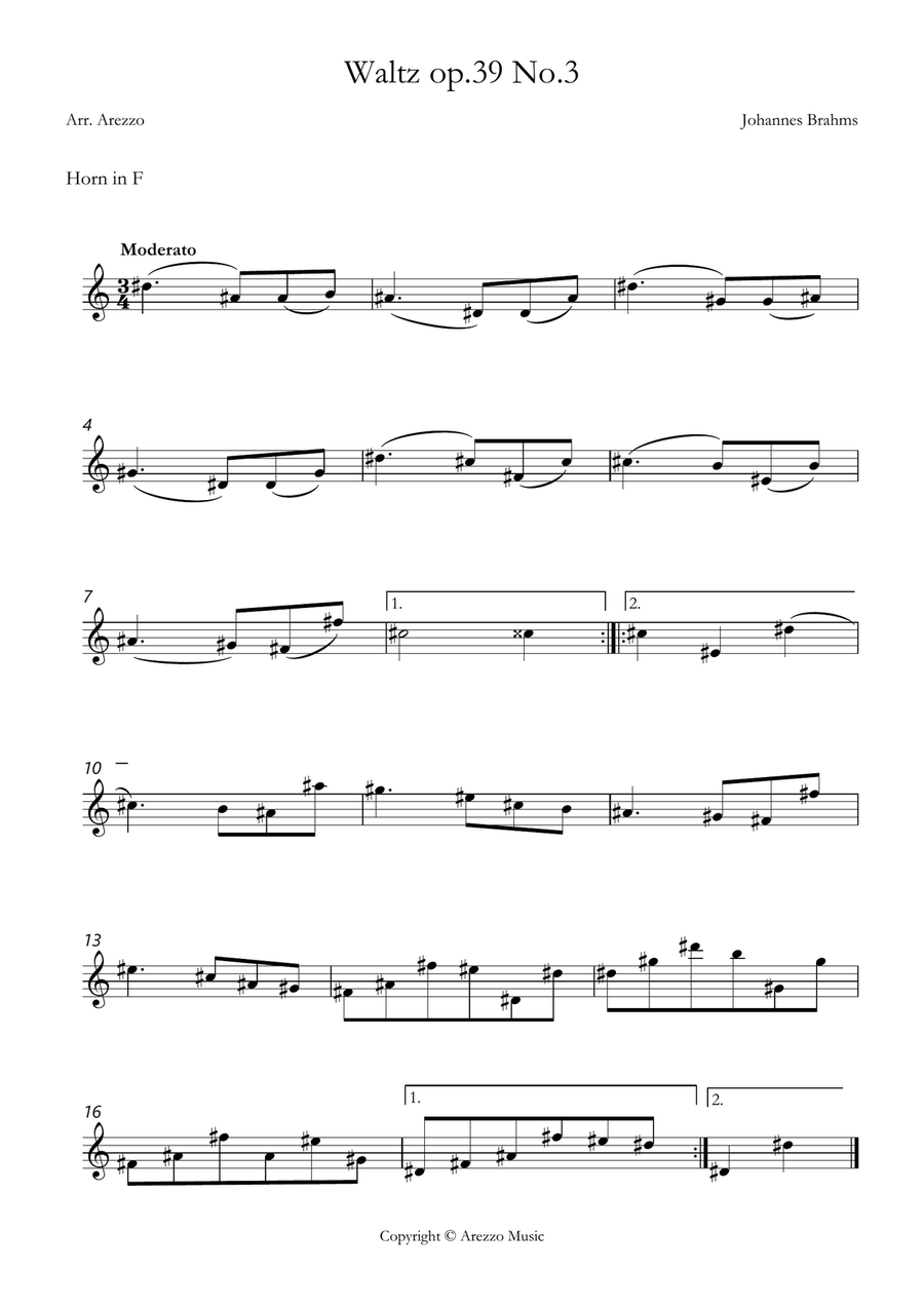 brahms waltz op 39 no 3 French Horn and Trombone sheet music Brass Duet scores gallery preview page 2