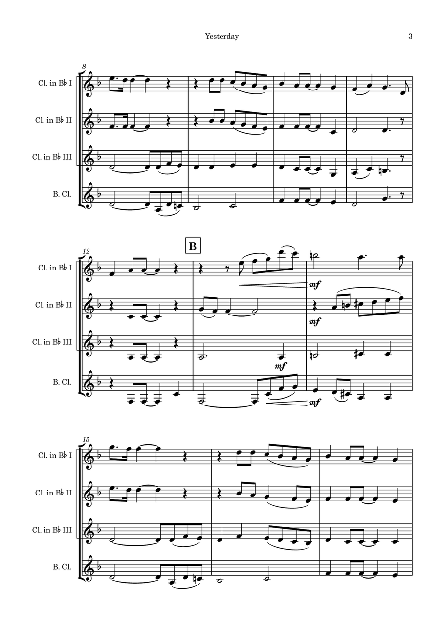 Yesterday Yesterday Clarinet Quartet scores gallery preview page 3