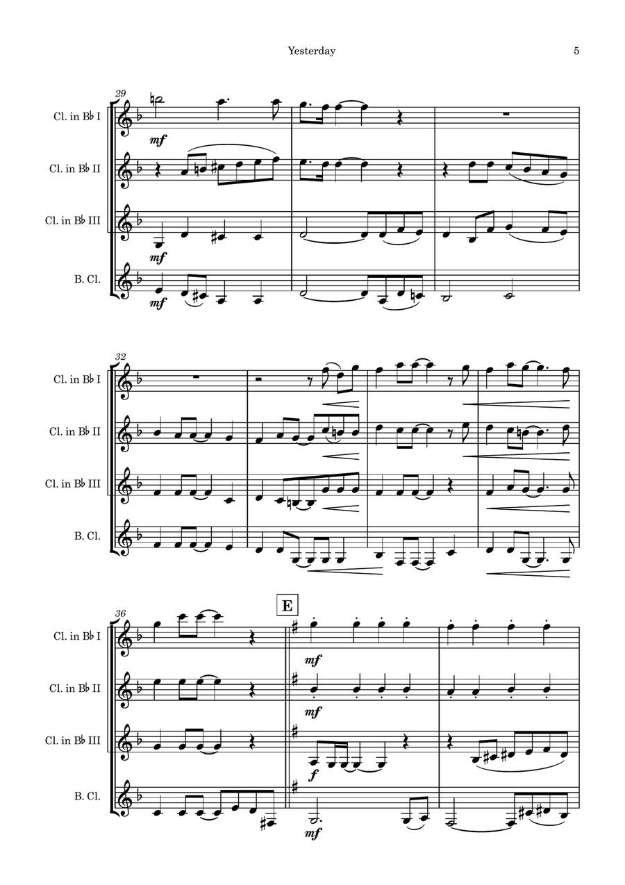 Yesterday Yesterday Clarinet Quartet scores gallery preview page 5