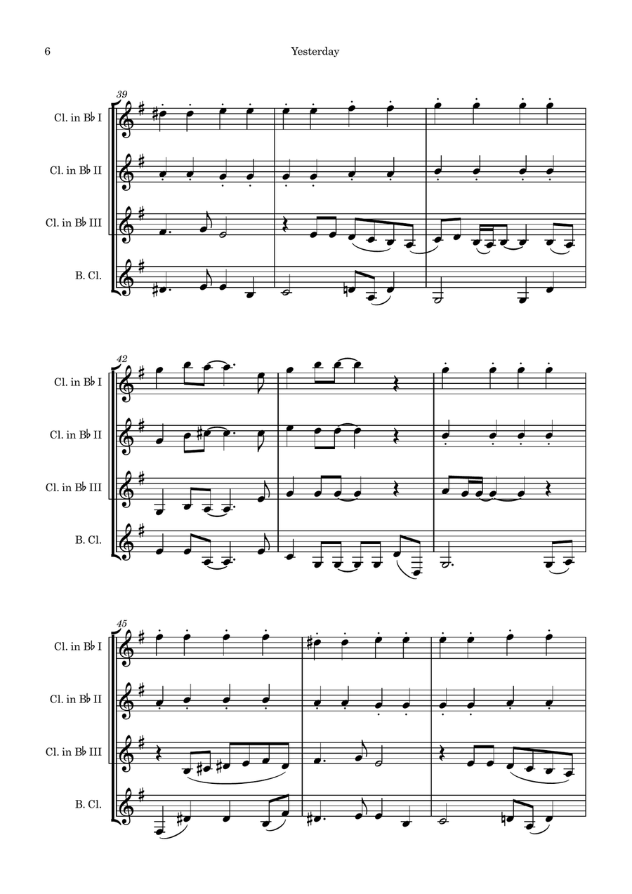 Yesterday Yesterday Clarinet Quartet scores gallery preview page 6