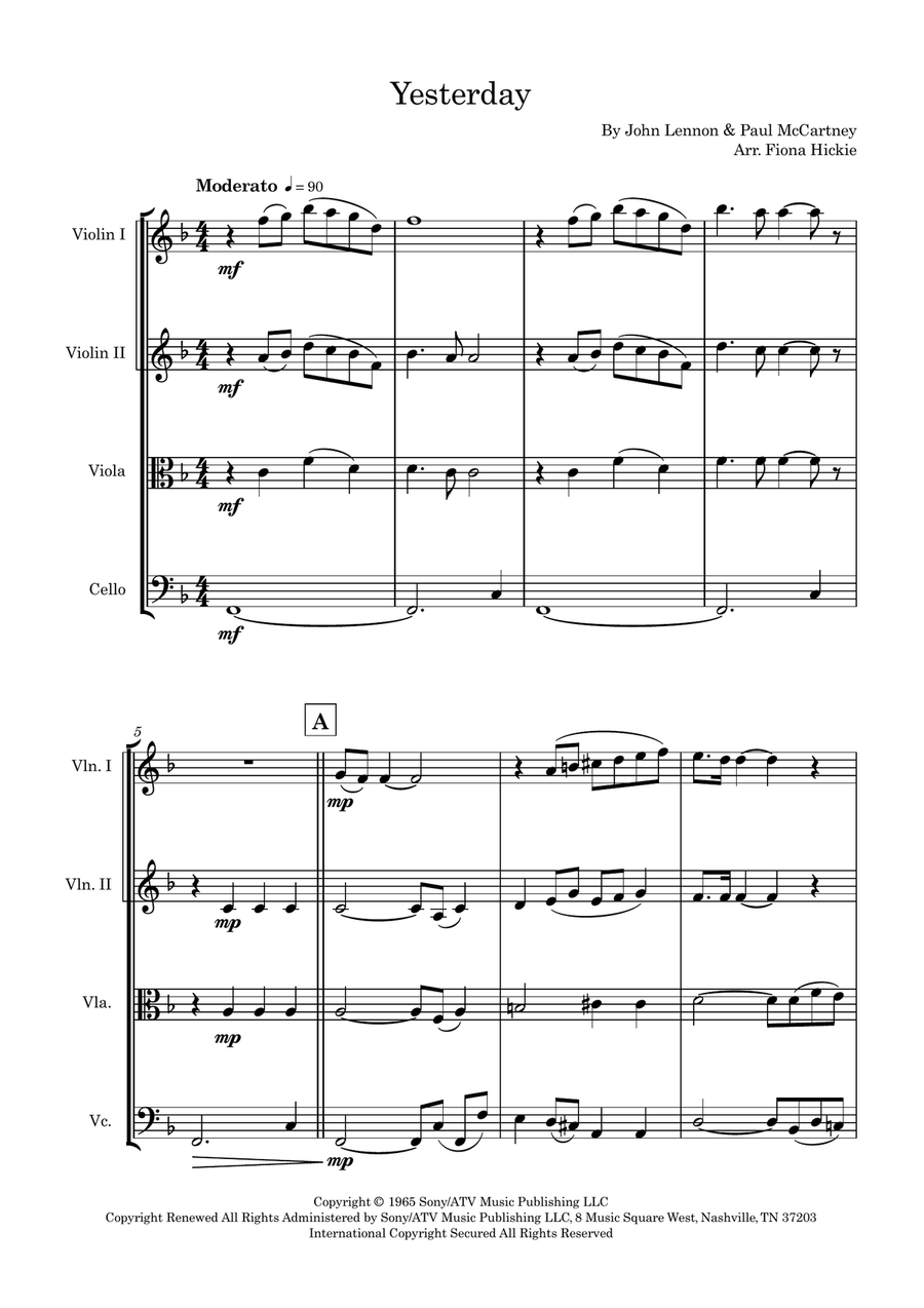 Yesterday Yesterday Clarinet Quartet scores gallery preview page 2