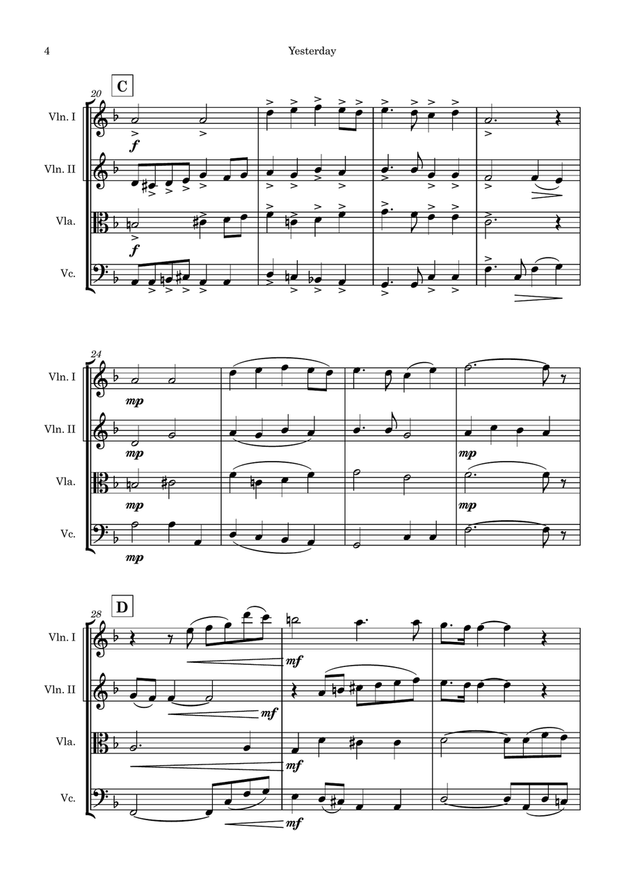 Yesterday Yesterday Clarinet Quartet scores gallery preview page 4